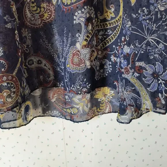 Style & Co Peasant Top XL Sheer Swiss Dot Paisley Blue Career Bell Sleeves Flowy - Picture 4 of 16